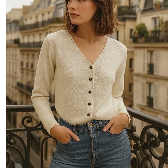 Vintage Sag Harbor Boulce Knit Cardigan Classic Prep Ecru Cream Sz XL Timeless - Picture 1 of 9